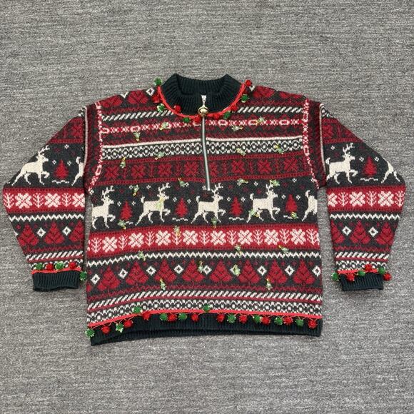 Vintage Alps Christmas Sweater Women Medium Reindeer Light Up Fair Isle Wool USA - Picture 3 of 13